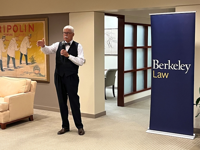 Jim McManis speaking at Berkeley Law Alumni Evening with the Dean