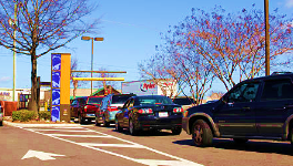 line of cars at drive-through restaurant